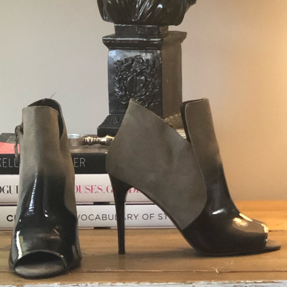 DVF ombre, suede and patent open toe ankle booties